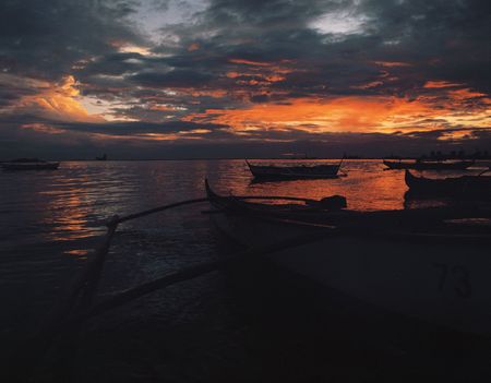 Beach Boat Sunsetの写真素材