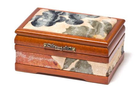 Wooden jewelry box isolated on white background.の写真素材