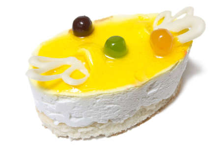 Closeup of single cheesecake isolated on white background.の写真素材