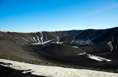Extinct volcano near Myvatn lake in Winter in Icelandの写真素材