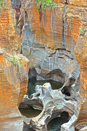 Washed stone formations of Bourkes Luck Potholes, Panorama Route, South Africaの写真素材