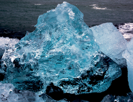 Glacier ice chunks on Diamond Beach from Eyjafjallajoekullの写真素材
