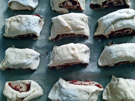 buns with jam, ready for bakingの写真素材