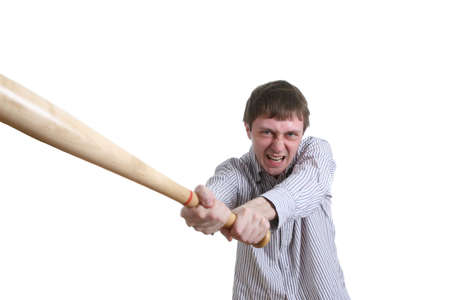 angry office manager with baseball batの写真素材