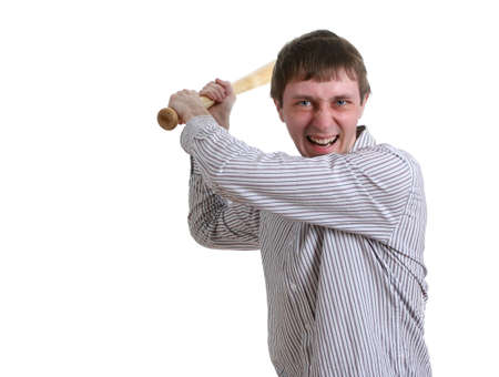 angry office manager threaten with baseball bat