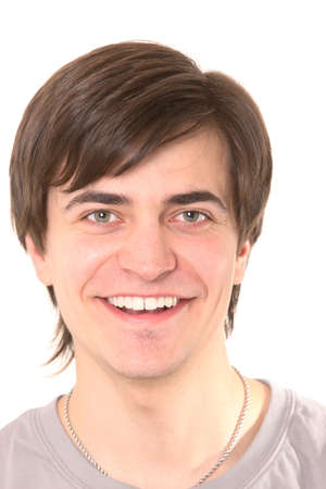 friendly dark-haired man smiling on white close up