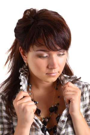 girl hold collar in handsの写真素材