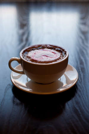 cup of coffe with red heartの写真素材