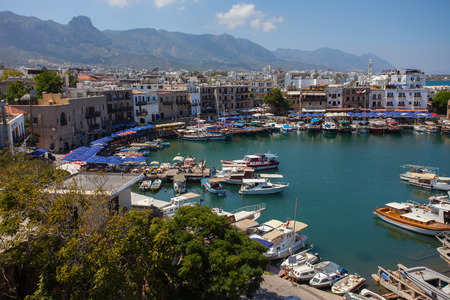 Scenik view on bay in cyprus city kyreniaのeditorial素材