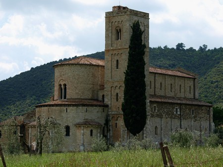 Sant Antimo Abbey near Montalcino in Tuscany, Italyの写真素材