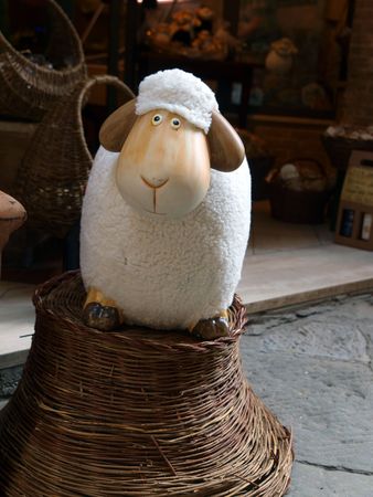 lovely mascots of sheep Pienza. Pienza is famous for its cheeseの写真素材