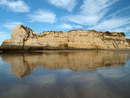 Colorful rock cliffs of the Algarve in Portugalの写真素材