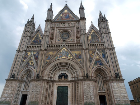 Orvieto - Duomo facade.West front of the Gothic facade of the Orvieto Cathedral, designed by Lorenzo Maitani.の写真素材