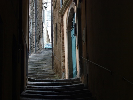 lovely, steep and narrow streets of Cortona. Tuscanyの写真素材