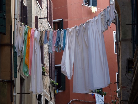 Venice -  Washing hanging up to dry in San Marco districtの写真素材