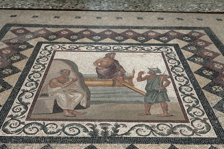 the excellent mosaic presenting the arrival of Aesculapius at Kos. のeditorial素材