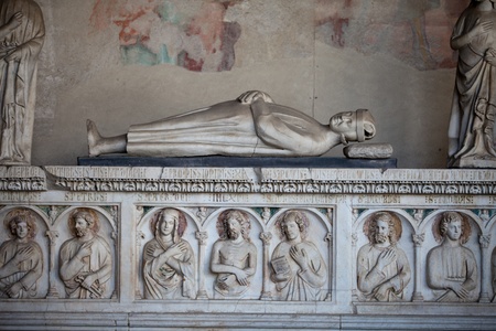 Pisa - Camposanto - Cemetery was constructed in 1278 to house the sacred dirt brought back from Golgotha during the Crusades. It then became the burial place of the Pisan upper classのeditorial素材