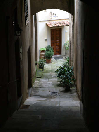 lovely, steep and narrow streets of Cortona. Tuscanyの写真素材