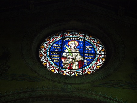 magnificent stained glass window in the cathedral of San Secondino - Chiusi , Tuscany
