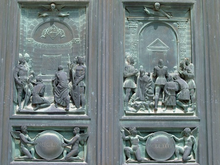 Siena - Duomo. Beautifully decorated bronze doors