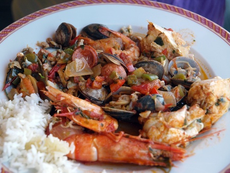 A traditional Portuguese meal seafood Cataplana.の写真素材