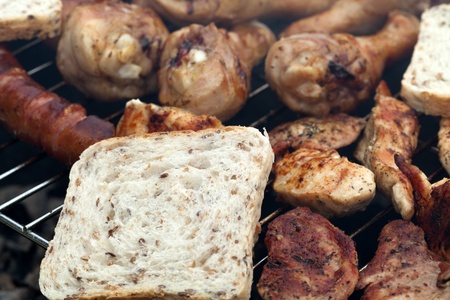 barbecue with delicious grilled meat on grill