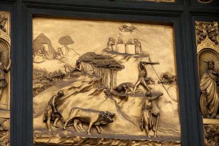 Florence - Baptistery , Panel of the Door of Paradise - Cain and Abelのeditorial素材