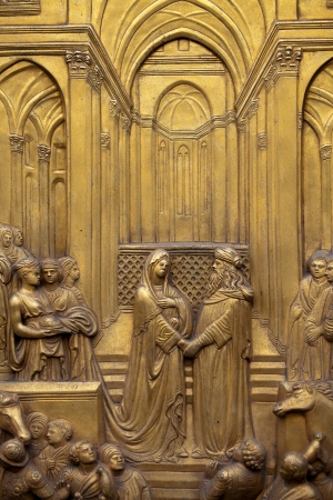 Florence - Baptistery , Panel of the Door of Paradise. Solomon and the Queen of Shebaのeditorial素材