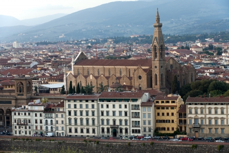 Florence - basilica of Santa Croce.  View from the Michelangelo's Piazza のeditorial素材
