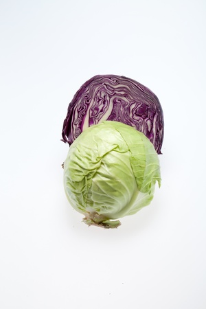 White and Red  Cabbage cross section on White Background の写真素材