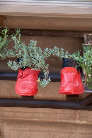 old shoes processed on flowerpotsのeditorial素材