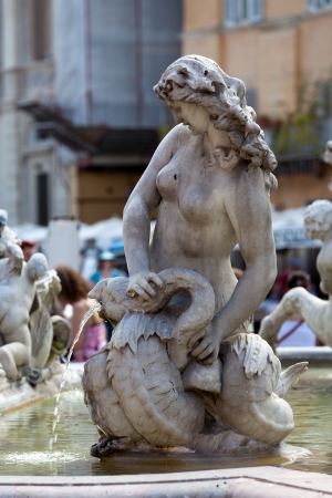 Piazza Navona, Neptune Fountain in Rome, Italy の写真素材
