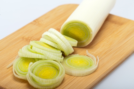 Sliced Leeks on woden table