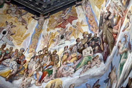 Florence - Duomo .The Last Judgement. Inside the cupola: 3600 m2 of frescoes, created by Giorgio Vasari and Federico Zuccari, who worked there from 1572 to 1579.のeditorial素材