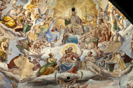 Florence - Duomo .The Last Judgement. Inside the cupola: 3600 m2 of frescoes, created by Giorgio Vasari and Federico Zuccari, who worked there from 1572 to 1579.のeditorial素材