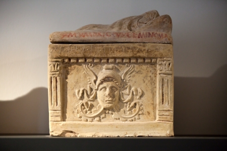 Ancient etruscan art  Painted terracotta cienrary  urns  Sarcophagus of Chiusi, Tuscany  のeditorial素材