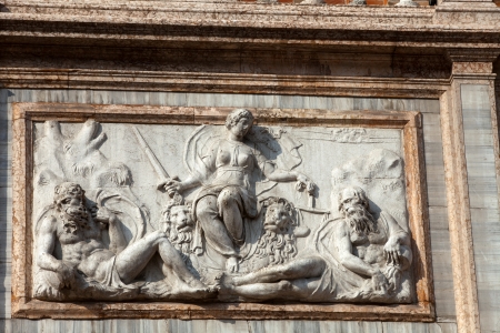 The bas-relief from The Loggetta by Jacopo Sansovino, under the Campanile di San Marco in Veniceのeditorial素材