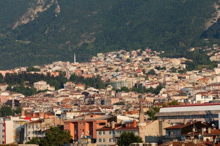 Mosque and many houses in Bursa, Turkey の写真素材
