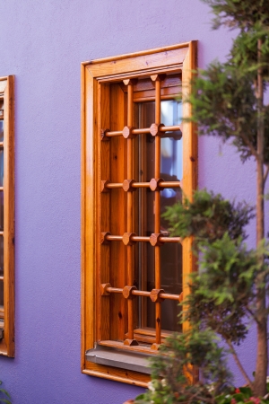 Lavender wall with windowの写真素材