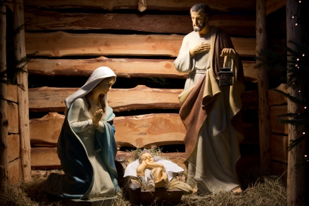 nativity scene with  figures made out of wood 