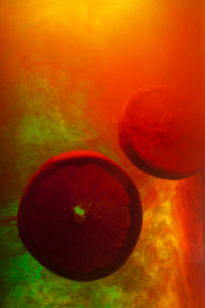 slice oranges in waterの写真素材