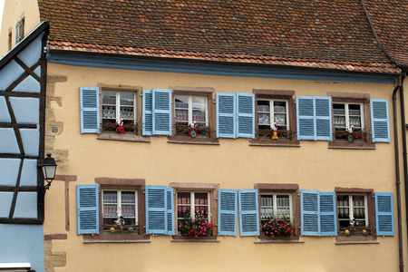 Timbered houses in the village of Eguisheim in Alsace, Franceの写真素材