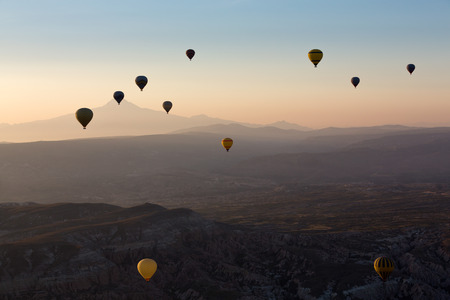 Cappadocia, Turkey.The greatest tourist attraction of Cappadocia , the flight with the balloon at sunriseの写真素材
