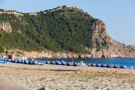castle of Alanya built on rocks and beach of Cleopatra, Antalya, Turkey のeditorial素材