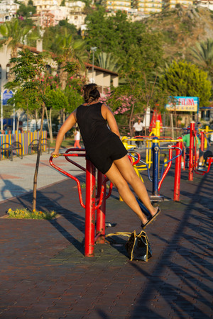 young woman exercising outdoor in summer のeditorial素材