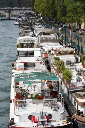 Cruise boat on the River Seine in Parisの写真素材