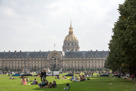 People resting in the park near main entrance Les Invalides. Paris, Franceのeditorial素材