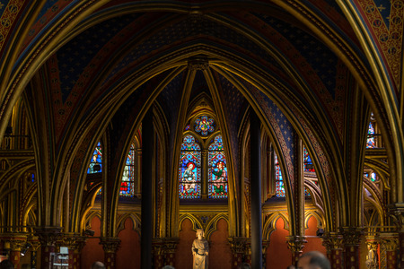 Paris - Interiors of the Sainte-Chapelle (Holy Chapel). The Sainte-Chapelle is a royal medieval Gothic chapel in Paris and one of the most famous monuments of the cityのeditorial素材