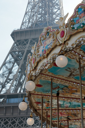 The Eiffel Tower seen from  carousel, Paris, Franceの写真素材