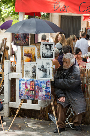 Paris -  Open Air Artist Market at Tertre Square (Place du Tertre) in Montmartreのeditorial素材